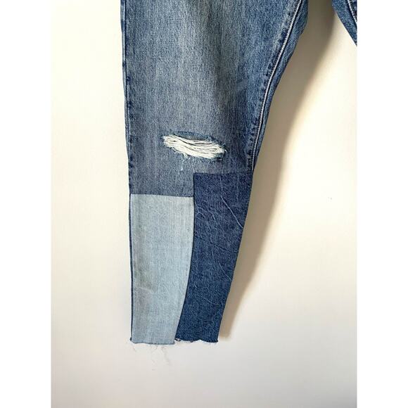 Levi's High Rise Color Block Raw Hem Straight Ankle Denim Jeans Blue Size 27 - Picture 3 of 7